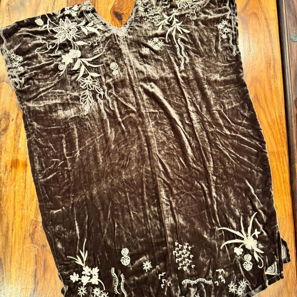 Johnny Was Velvet Tunic Dress - Dark Brown embroidered - XS - Picture 11 of 12